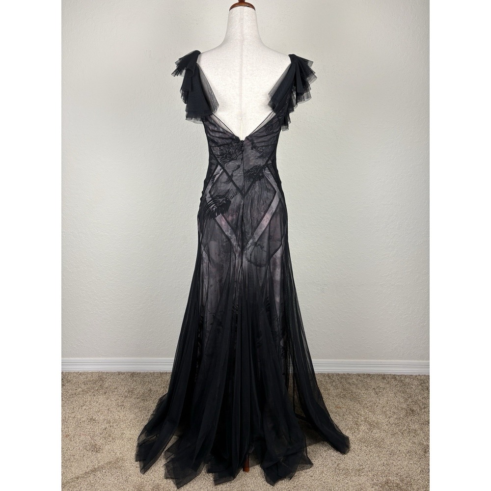 RARE Y2K Bcbg Maxazria 2 Silk Evening Gown Maxi Tulle Mermaid Whimsigoth Vampy - Picture 4 of 8